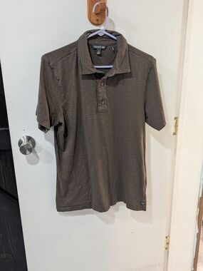 Toad&Co Brown Striped Polo Shirt